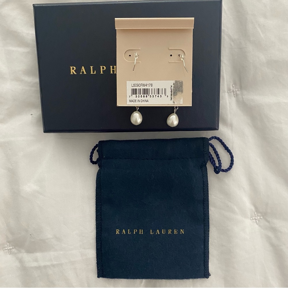 Ralph Lauren Silver Crystal Pearl Earrings - Picture 3 of 4